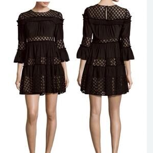 Cinq à Sept Octavia Black Lace Tiered Mini Dress 4